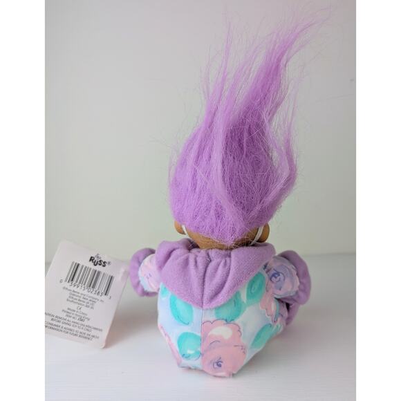 VTG Russ Luv Pet Easter Bunny Troll Doll w/ Tags 5" Girl Purple Hair Floral PJs - Picture 3 of 7